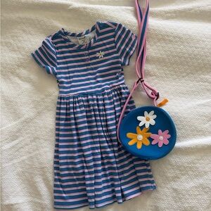 Charming Striped Kids Dress with Floral Bag
